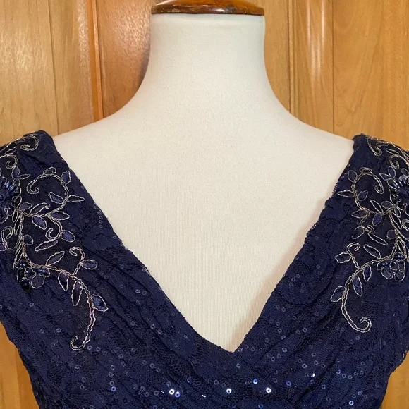 Violets & Roses - Lace & Sequins Blue/Silver Full-Length Formal/Prom Gown, EUC 4 - Picture 3 of 16